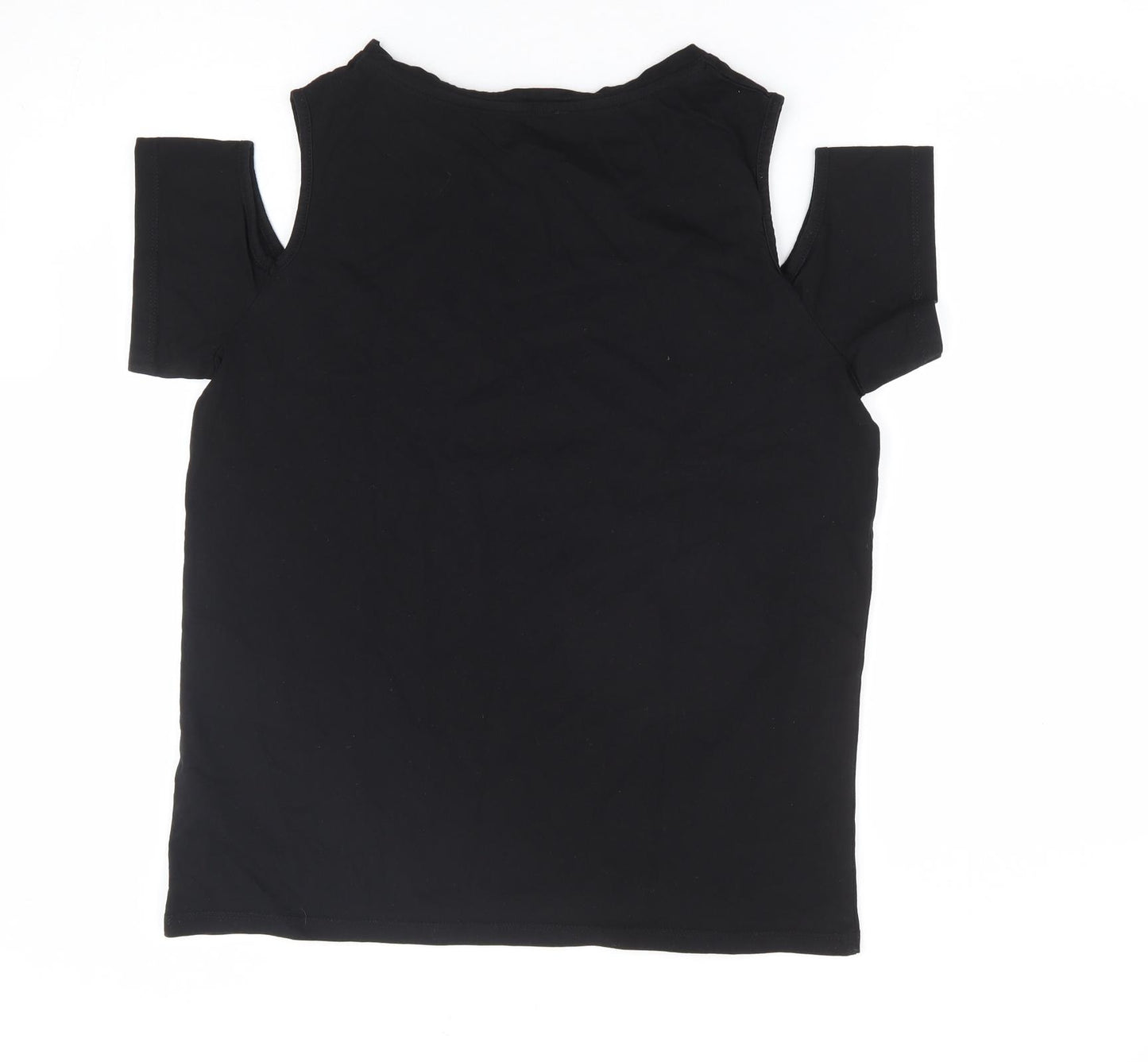 Papaya Womens Black 100% Cotton Jersey T-Shirt Size 10 Round Neck - Star Cold Shoulder