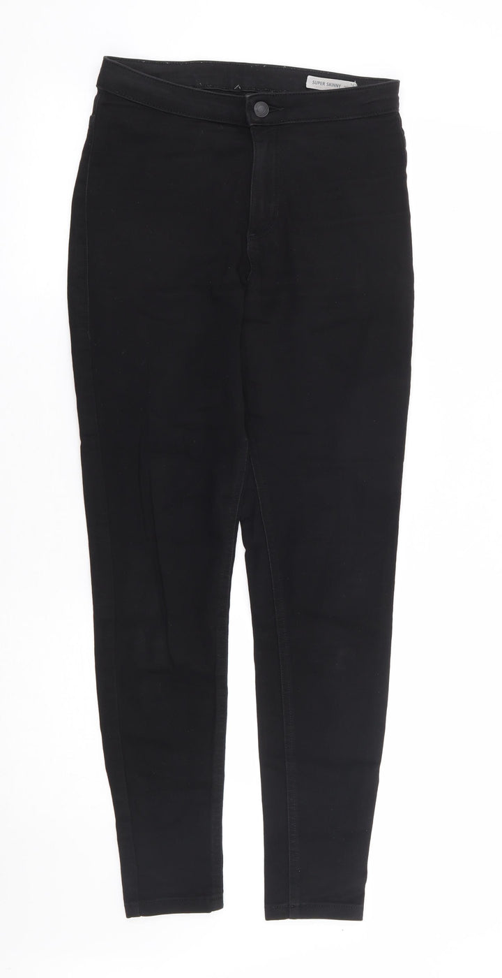 Marks and Spencer Womens Black Cotton Skinny Jeans Size 10 L28 in Extra-Slim Zip