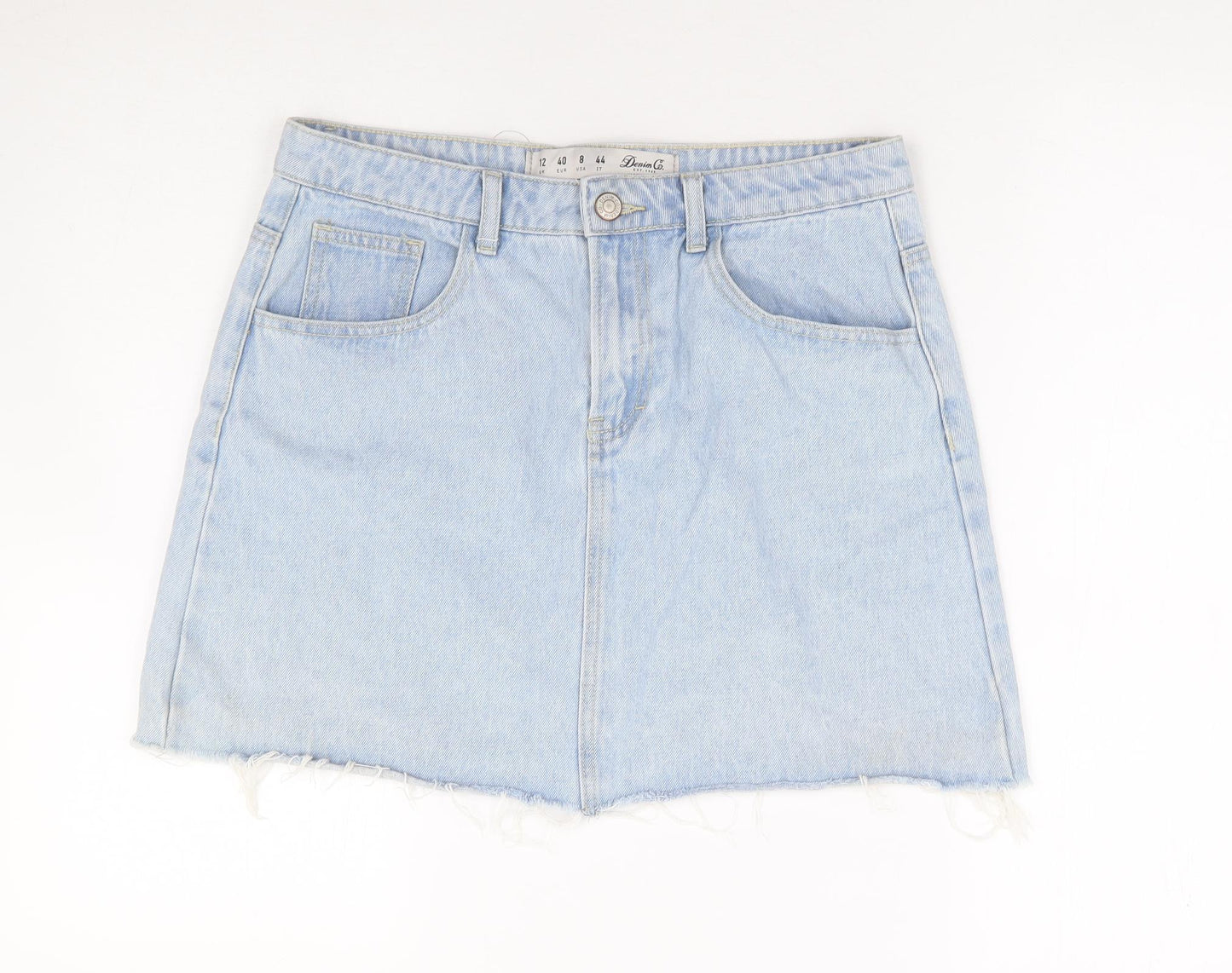 Primark Womens Blue Cotton Mini Skirt Size 12 Zip - Distressed Hem