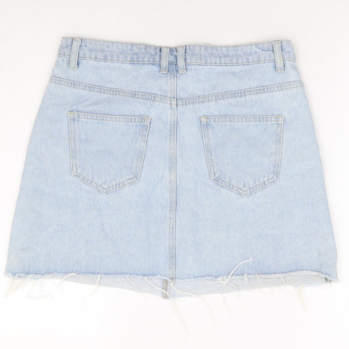 Primark Womens Blue Cotton Mini Skirt Size 12 Zip - Distressed Hem