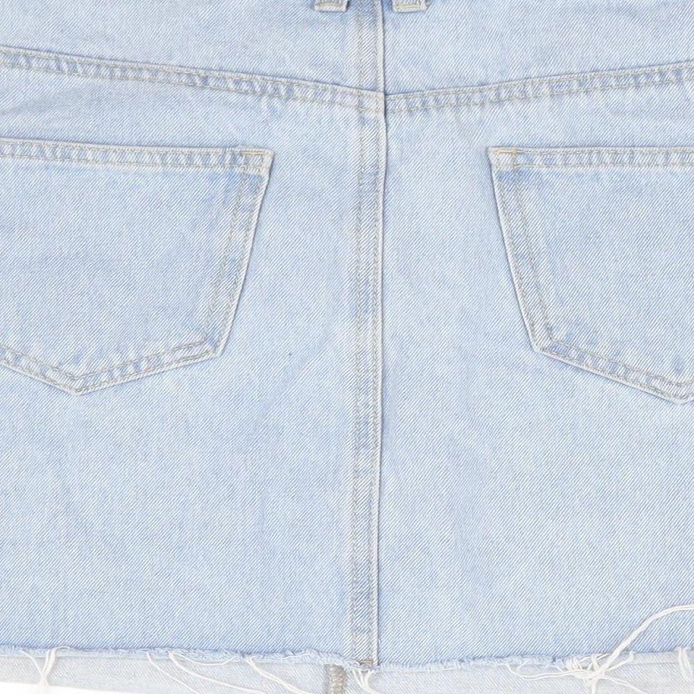 Primark Womens Blue Cotton Mini Skirt Size 12 Zip - Distressed Hem