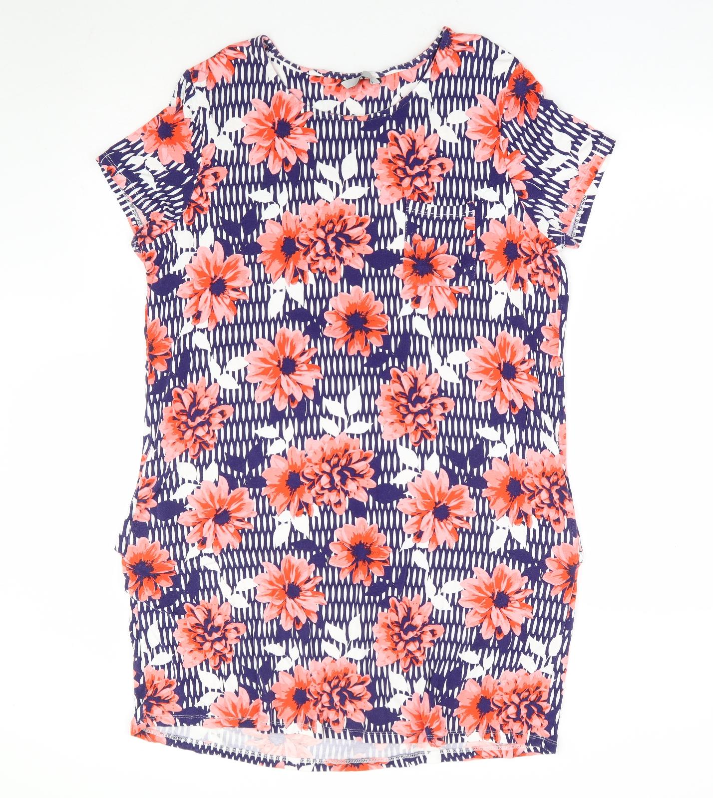 TU Womens Multicoloured Floral Viscose Shift Size 16 Round Neck Pullover - Slouch Dress