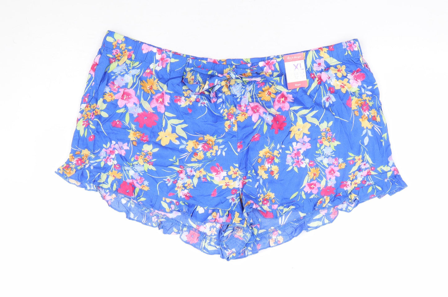 Primark Womens Multicoloured Floral 100% Viscose Hot Pants Shorts Size 18 L4 in Regular Drawstring - Lounge Short
