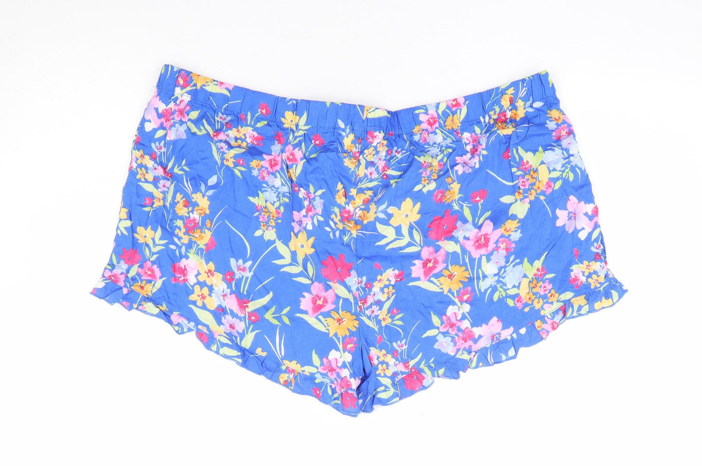 Primark Womens Multicoloured Floral 100% Viscose Hot Pants Shorts Size 18 L4 in Regular Drawstring - Lounge Short