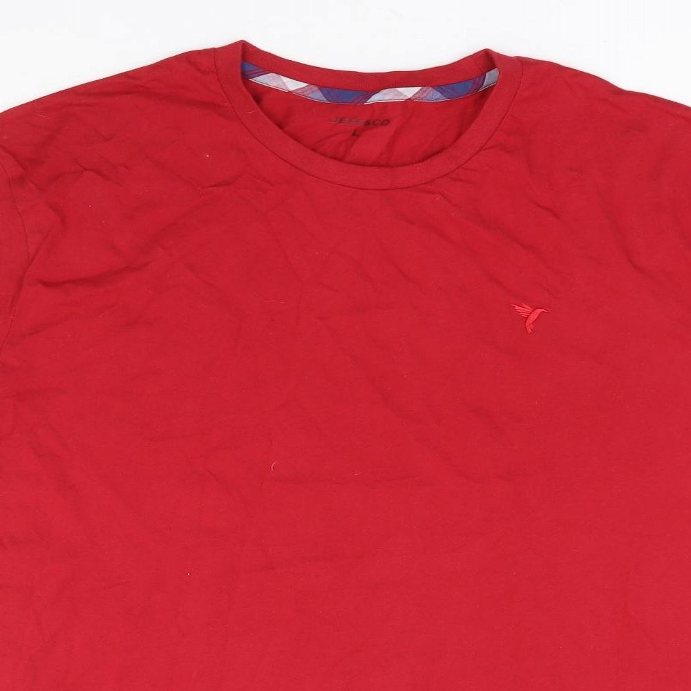 Jeff & Co Mens Red Cotton T-Shirt Size L Round Neck - Bird