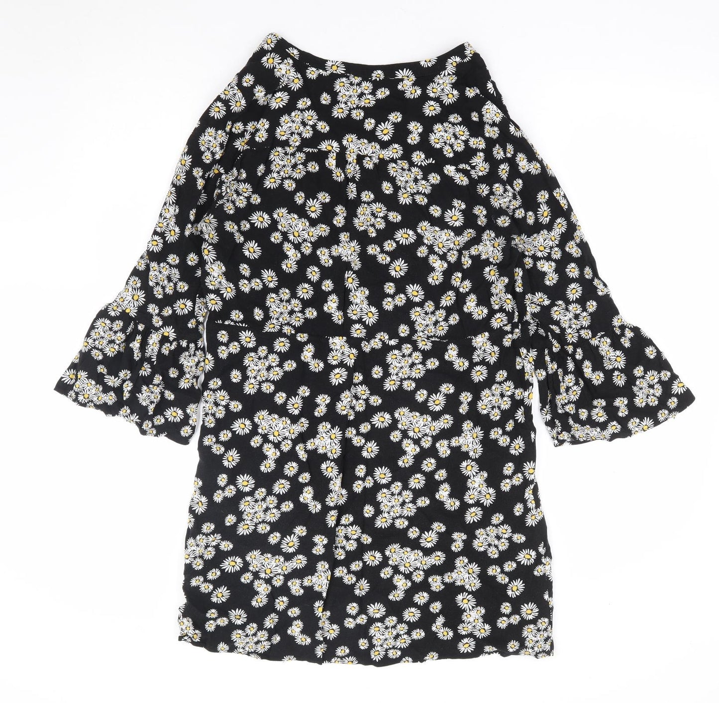 Papaya Womens Black Floral Viscose A-Line Size 10 V-Neck Button