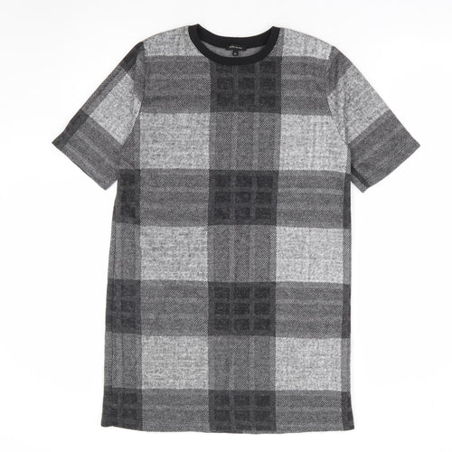 River Island Womens Grey Plaid Polyester Shift Size 10 Round Neck Pullover