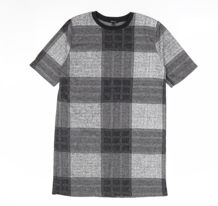 River Island Womens Grey Plaid Polyester Shift Size 10 Round Neck Pullover