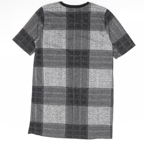 River Island Womens Grey Plaid Polyester Shift Size 10 Round Neck Pullover