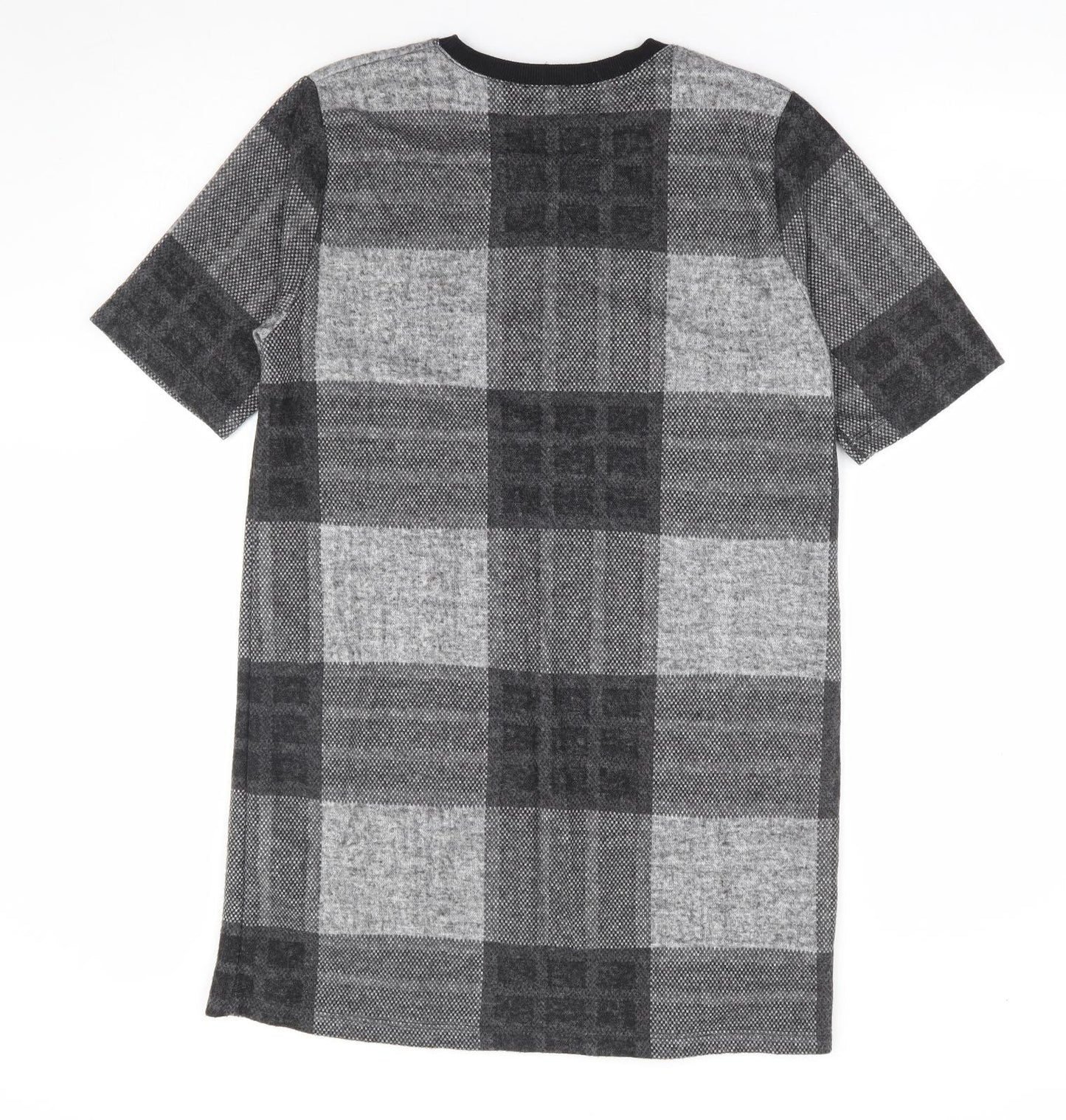River Island Womens Grey Plaid Polyester Shift Size 10 Round Neck Pullover