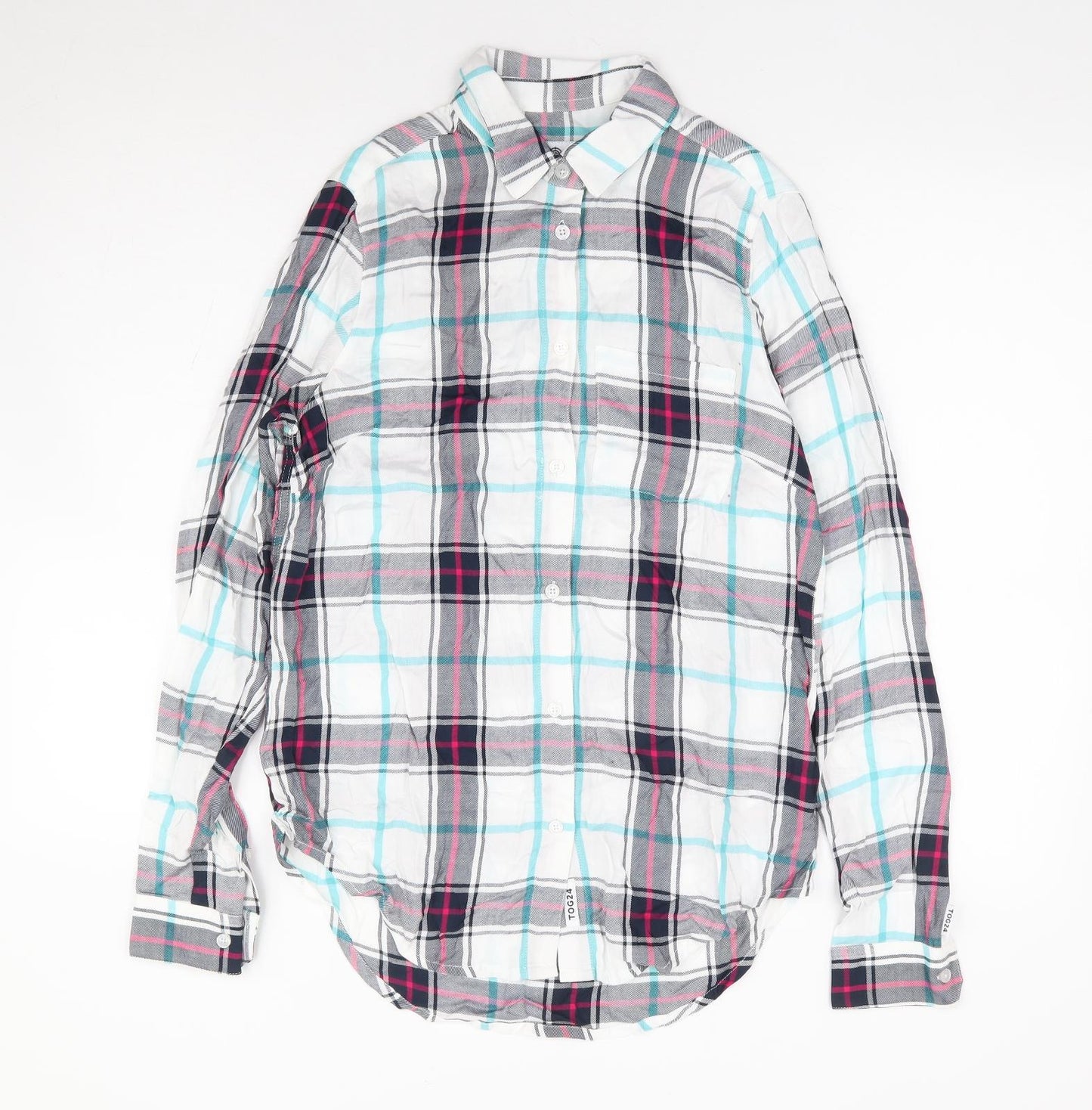 TOG24 Womens Multicoloured Plaid Viscose Jersey Button-Up Size 8 Collared
