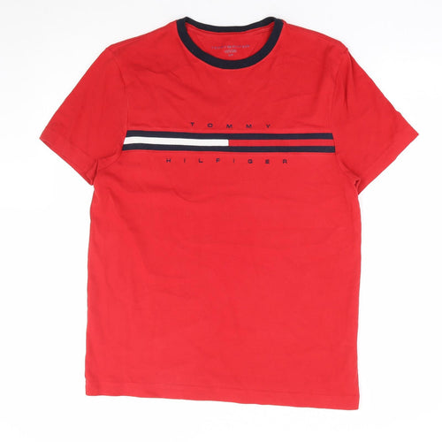Tommy Hilfiger Mens Red Cotton T-Shirt Size S Round Neck