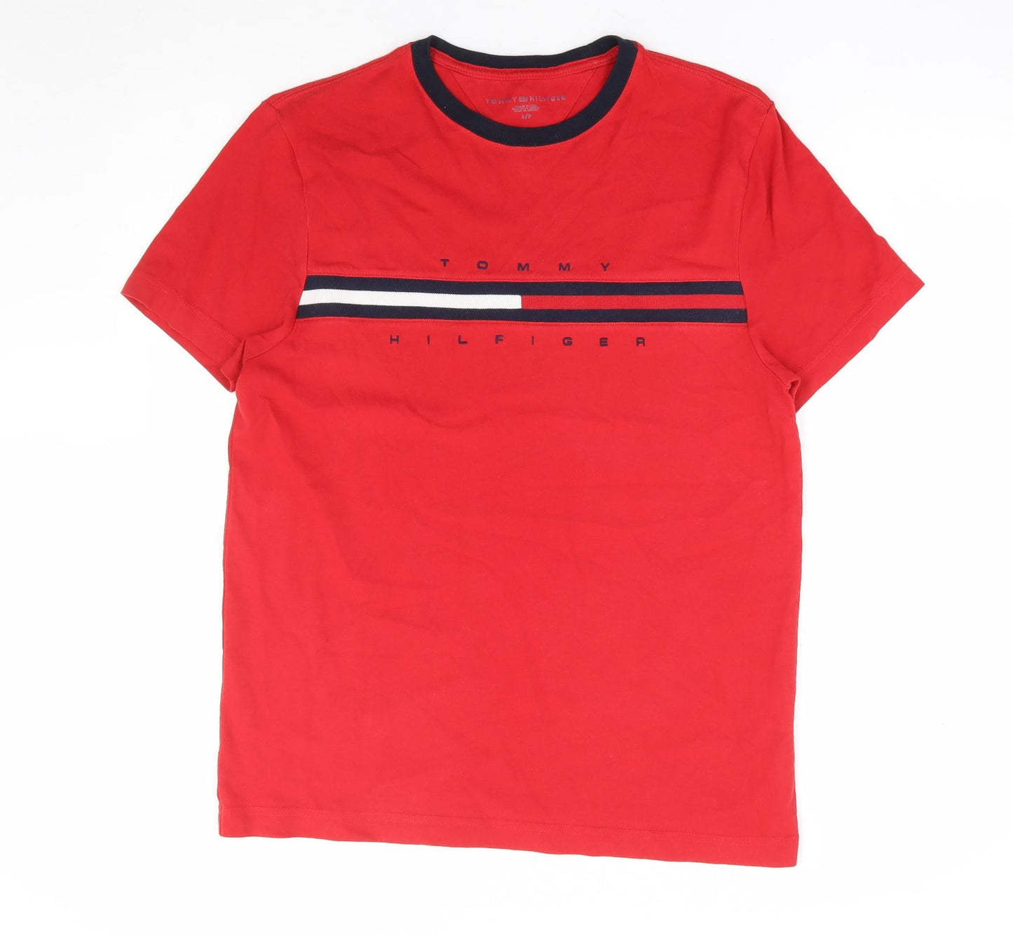 Tommy Hilfiger Mens Red Cotton T-Shirt Size S Round Neck