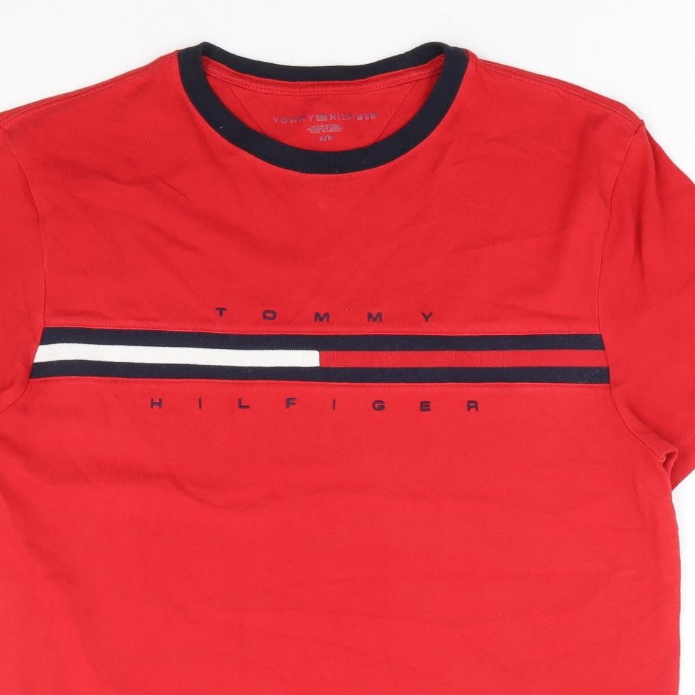 Tommy Hilfiger Mens Red Cotton T-Shirt Size S Round Neck