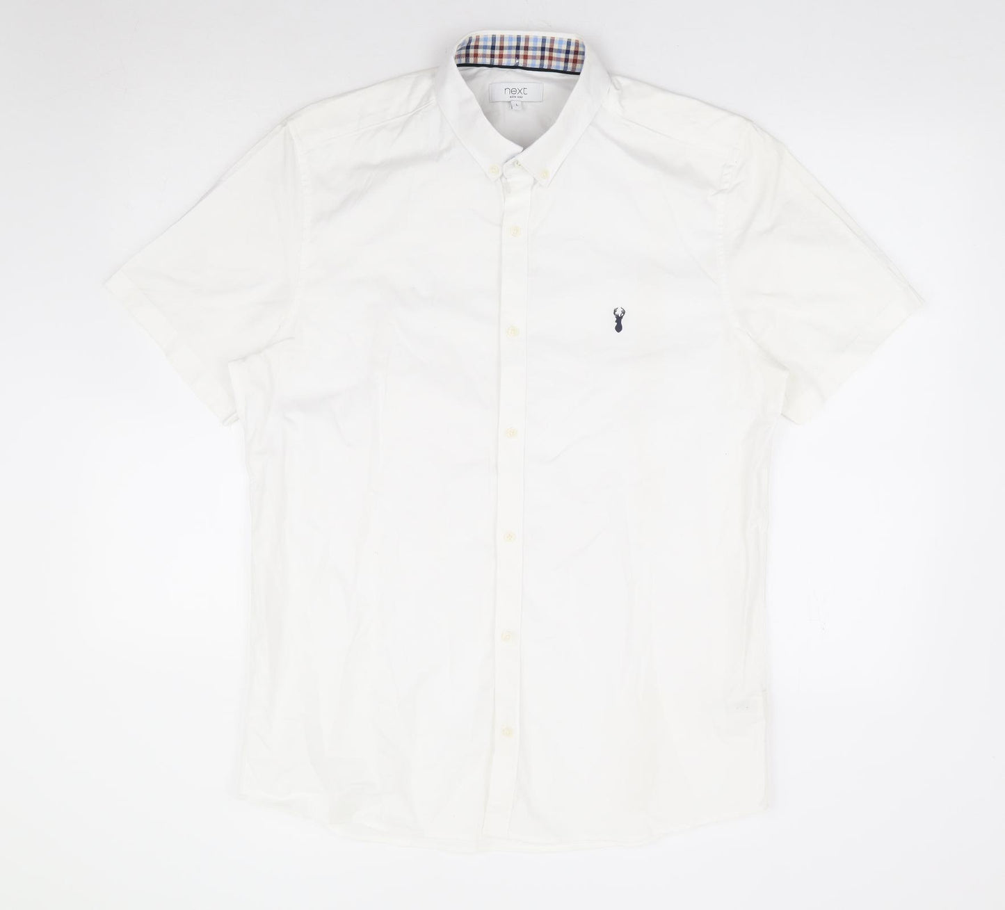 NEXT Mens White Cotton Button-Up Size L Collared Button