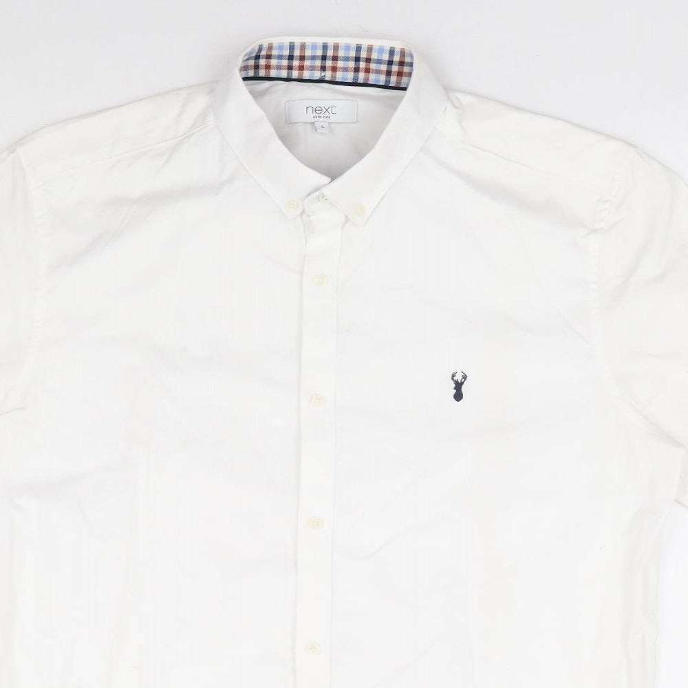 NEXT Mens White Cotton Button-Up Size L Collared Button