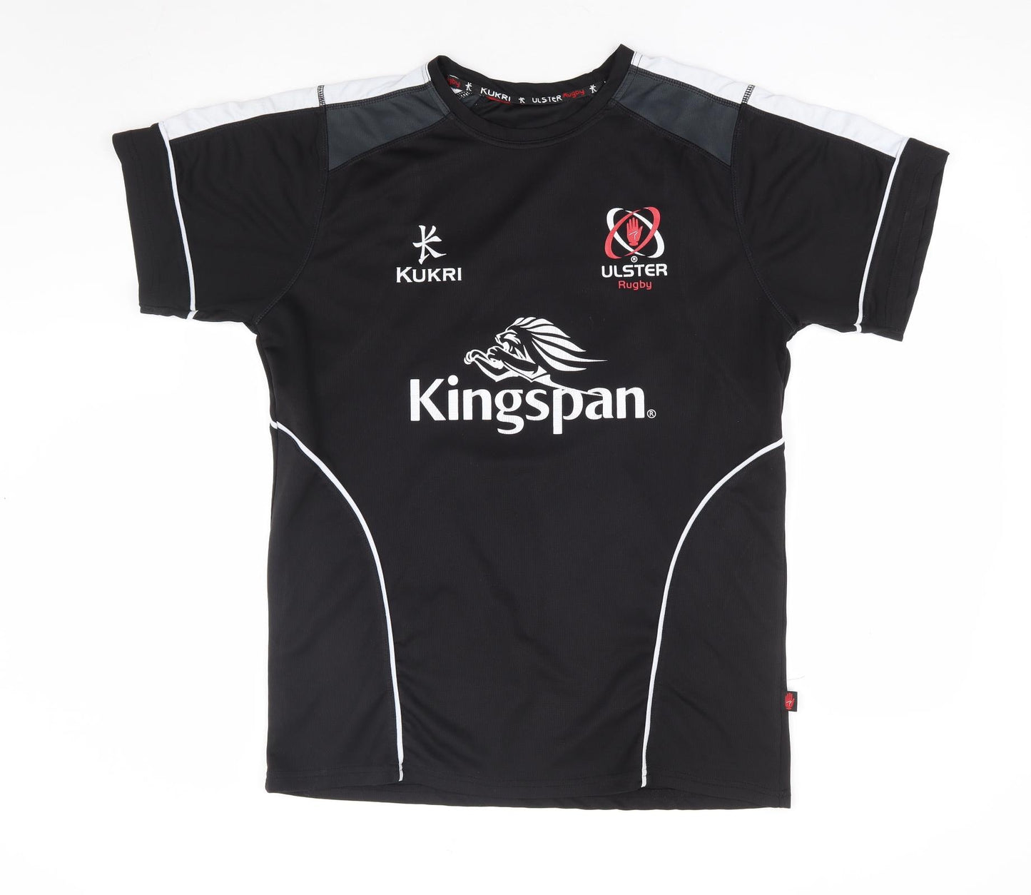 Kukri Mens Black Polyester T-Shirt Size L Round Neck - Ulster Rugby