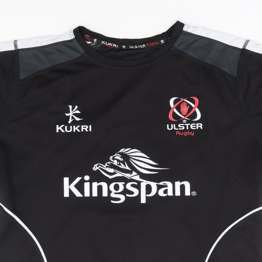 Kukri Mens Black Polyester T-Shirt Size L Round Neck - Ulster Rugby