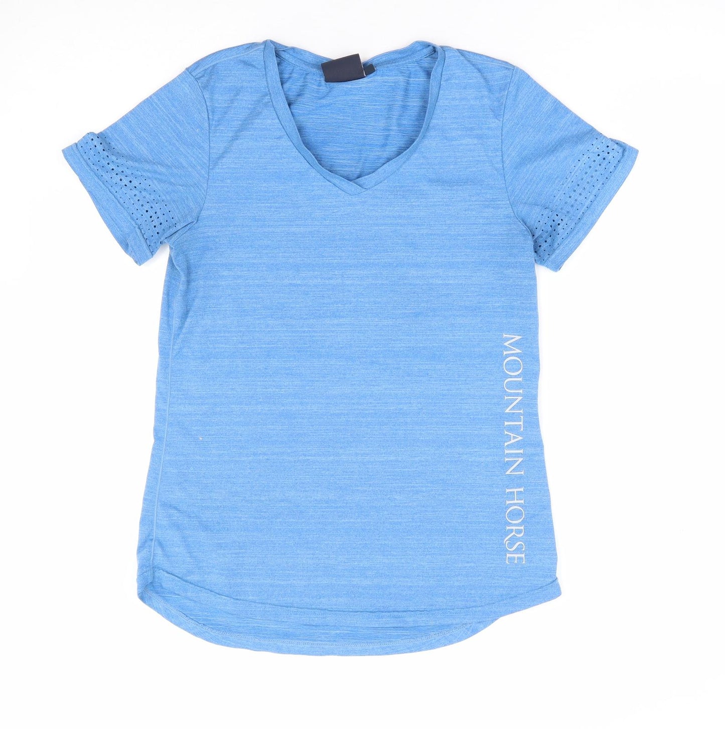 Mountain Horse Womens Blue Polyester Basic T-Shirt Size S V-Neck Pullover