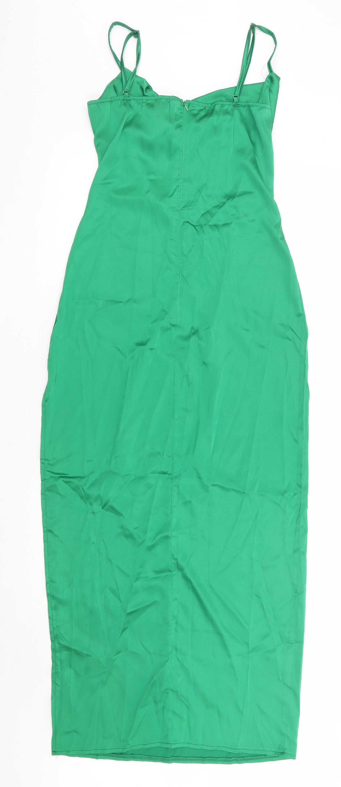 Chic Me Womens Green Cotton Bodycon Size M Cowl Neck Zip