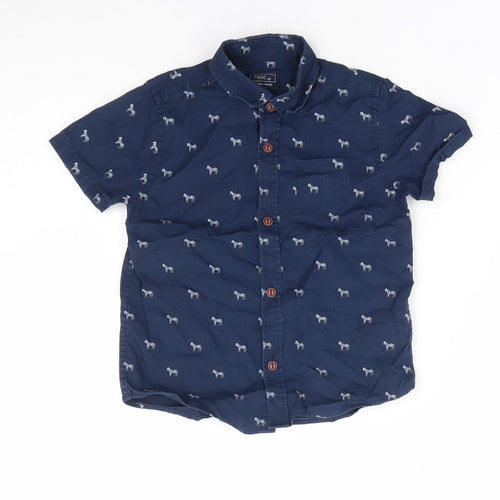 NEXT Boys Blue Geometric 100% Cotton Jersey Button-Up Size 4 Years Collared Button - Zebra
