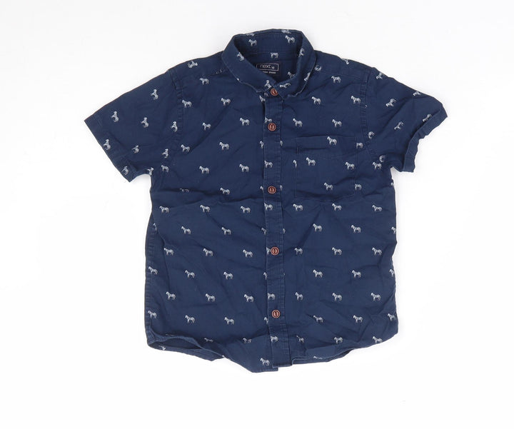 NEXT Boys Blue Geometric 100% Cotton Jersey Button-Up Size 4 Years Collared Button - Zebra