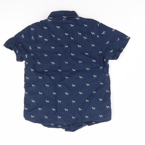 NEXT Boys Blue Geometric 100% Cotton Jersey Button-Up Size 4 Years Collared Button - Zebra