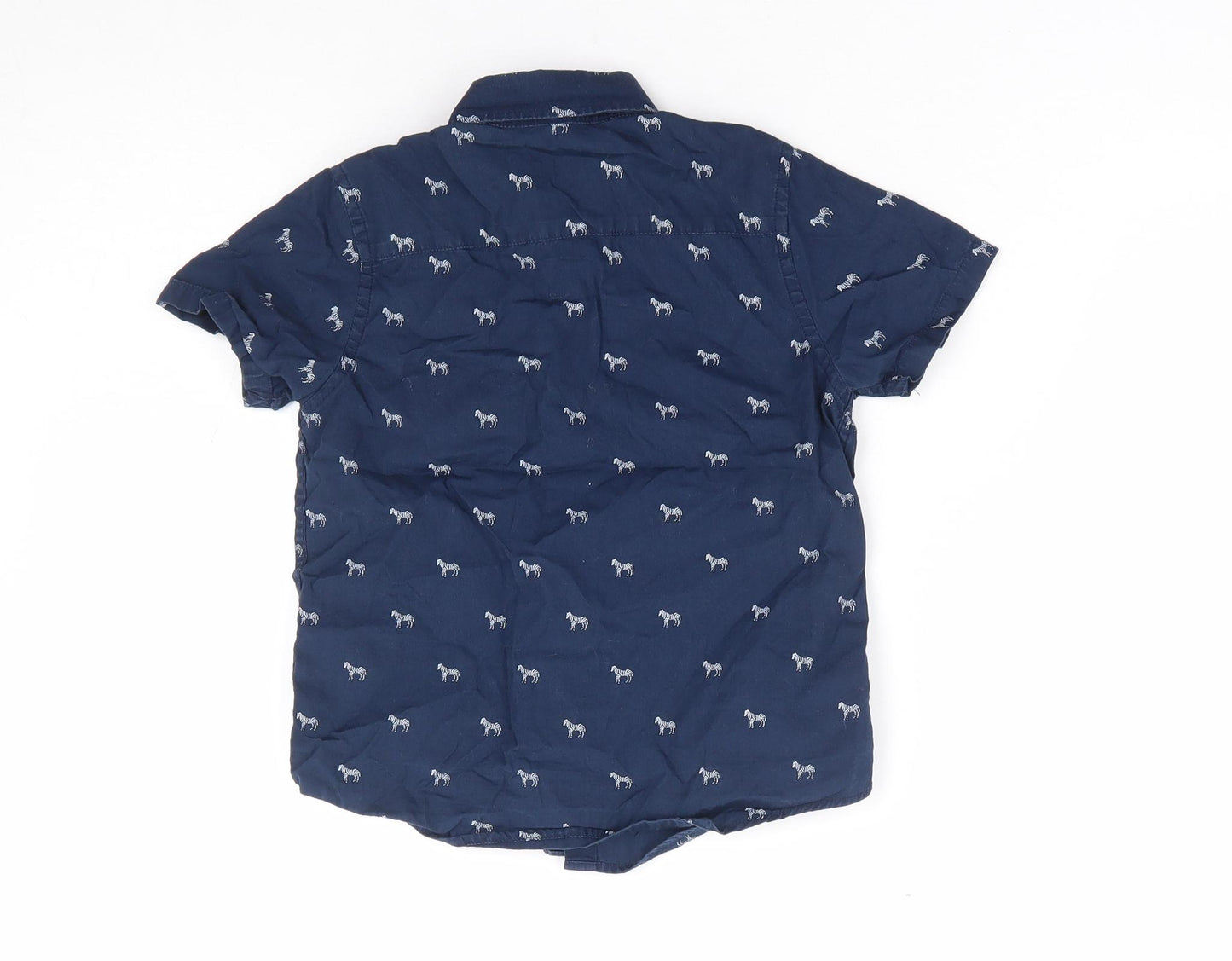 NEXT Boys Blue Geometric 100% Cotton Jersey Button-Up Size 4 Years Collared Button - Zebra