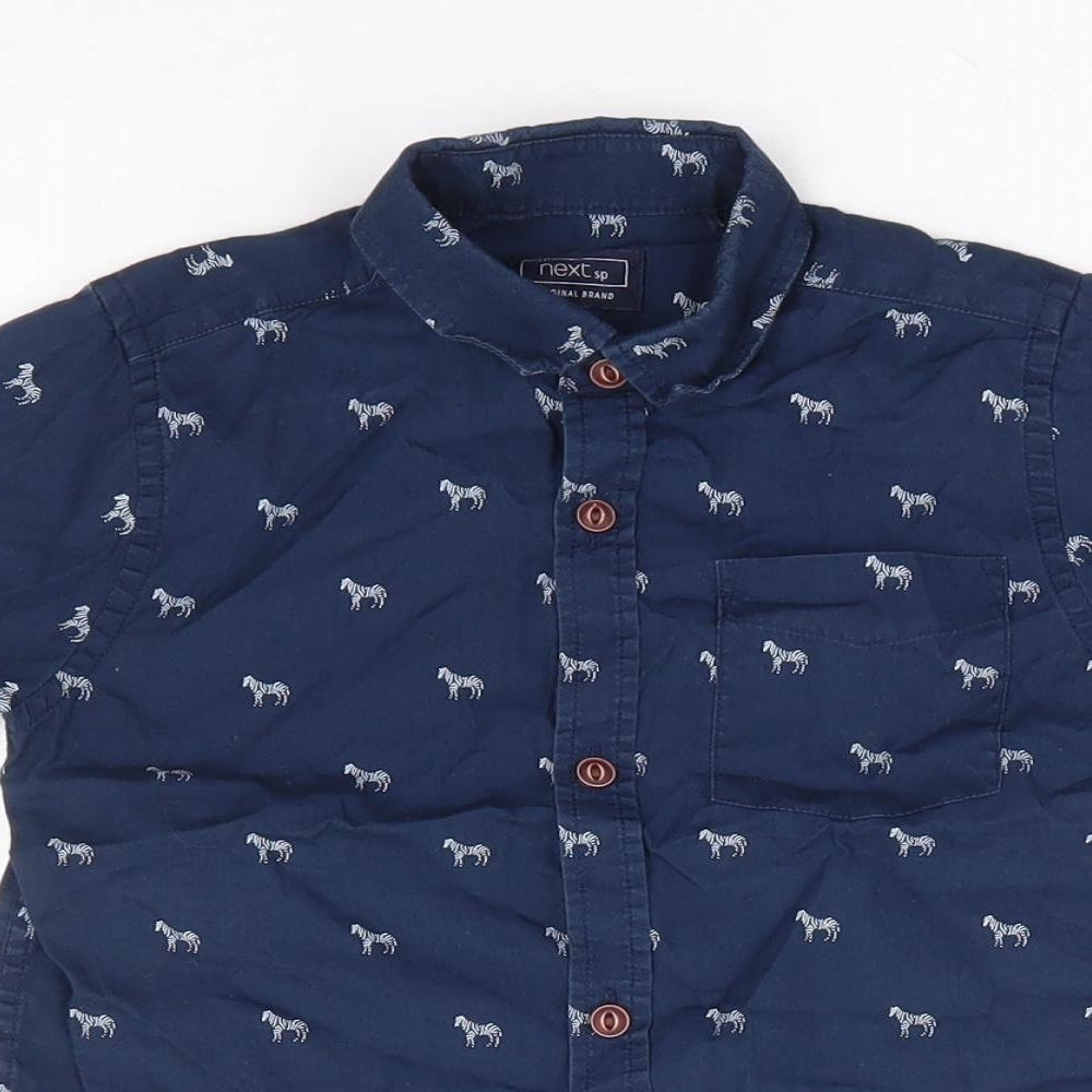 NEXT Boys Blue Geometric 100% Cotton Jersey Button-Up Size 4 Years Collared Button - Zebra