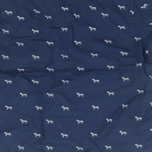 NEXT Boys Blue Geometric 100% Cotton Jersey Button-Up Size 4 Years Collared Button - Zebra