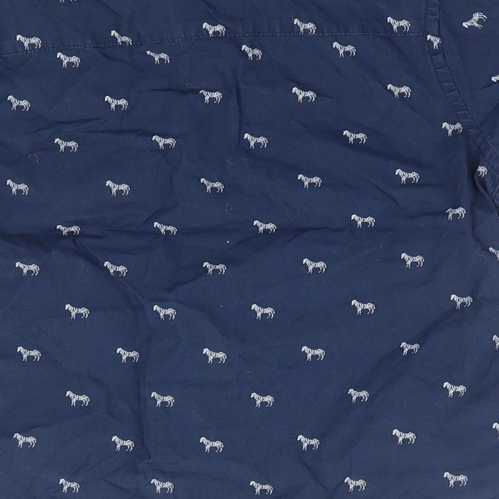 NEXT Boys Blue Geometric 100% Cotton Jersey Button-Up Size 4 Years Collared Button - Zebra