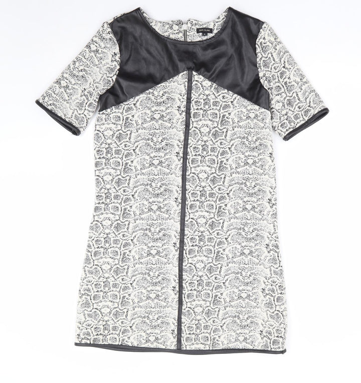 River Island Womens Ivory Animal Print Polyester Shift Size 10 Round Neck Zip - Snake Skin Print