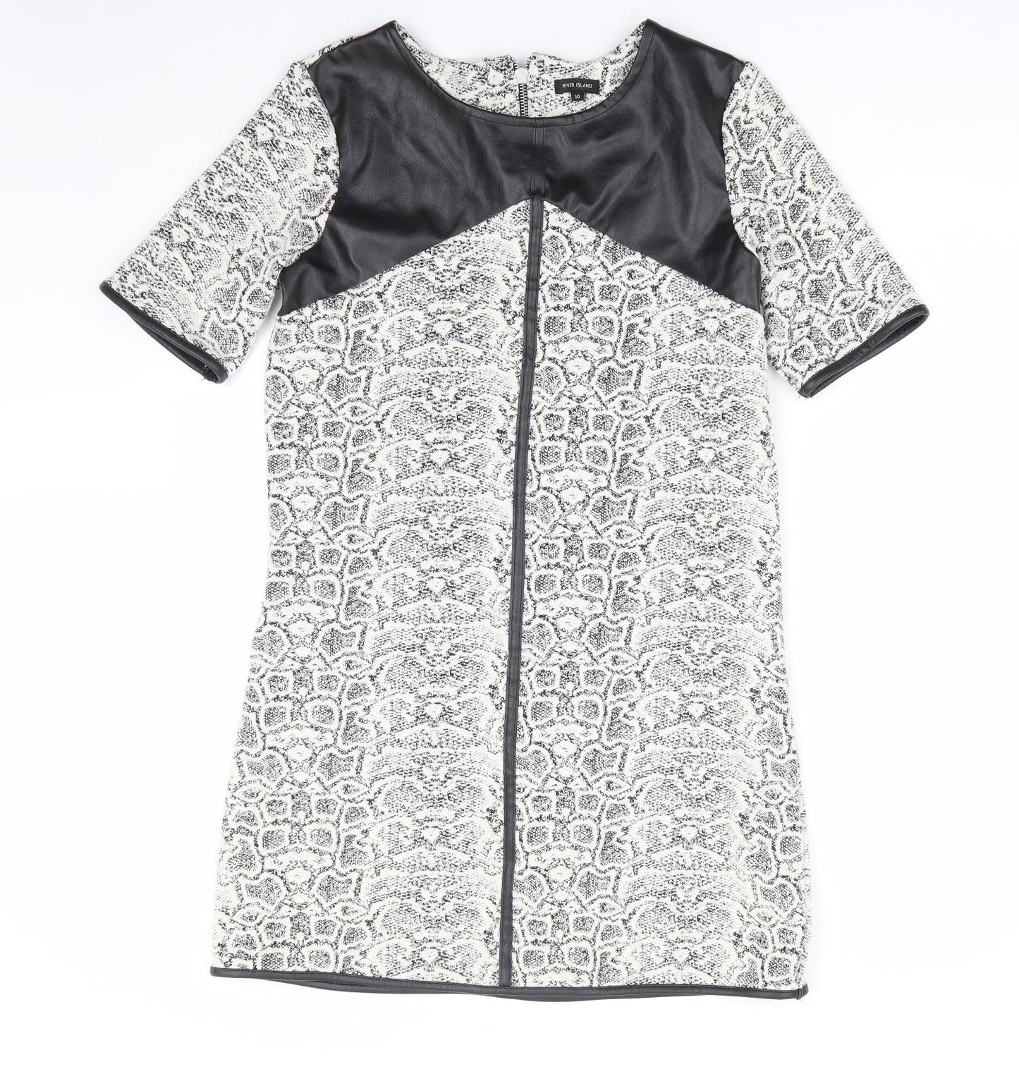 River Island Womens Ivory Animal Print Polyester Shift Size 10 Round Neck Zip - Snake Skin Print