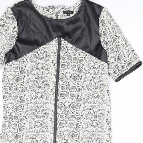 River Island Womens Ivory Animal Print Polyester Shift Size 10 Round Neck Zip - Snake Skin Print