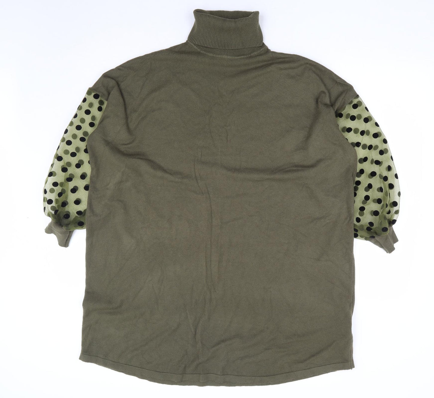White Icy Womens Green Polka Dot Viscose Jumper Dress Size XL Roll Neck Pullover