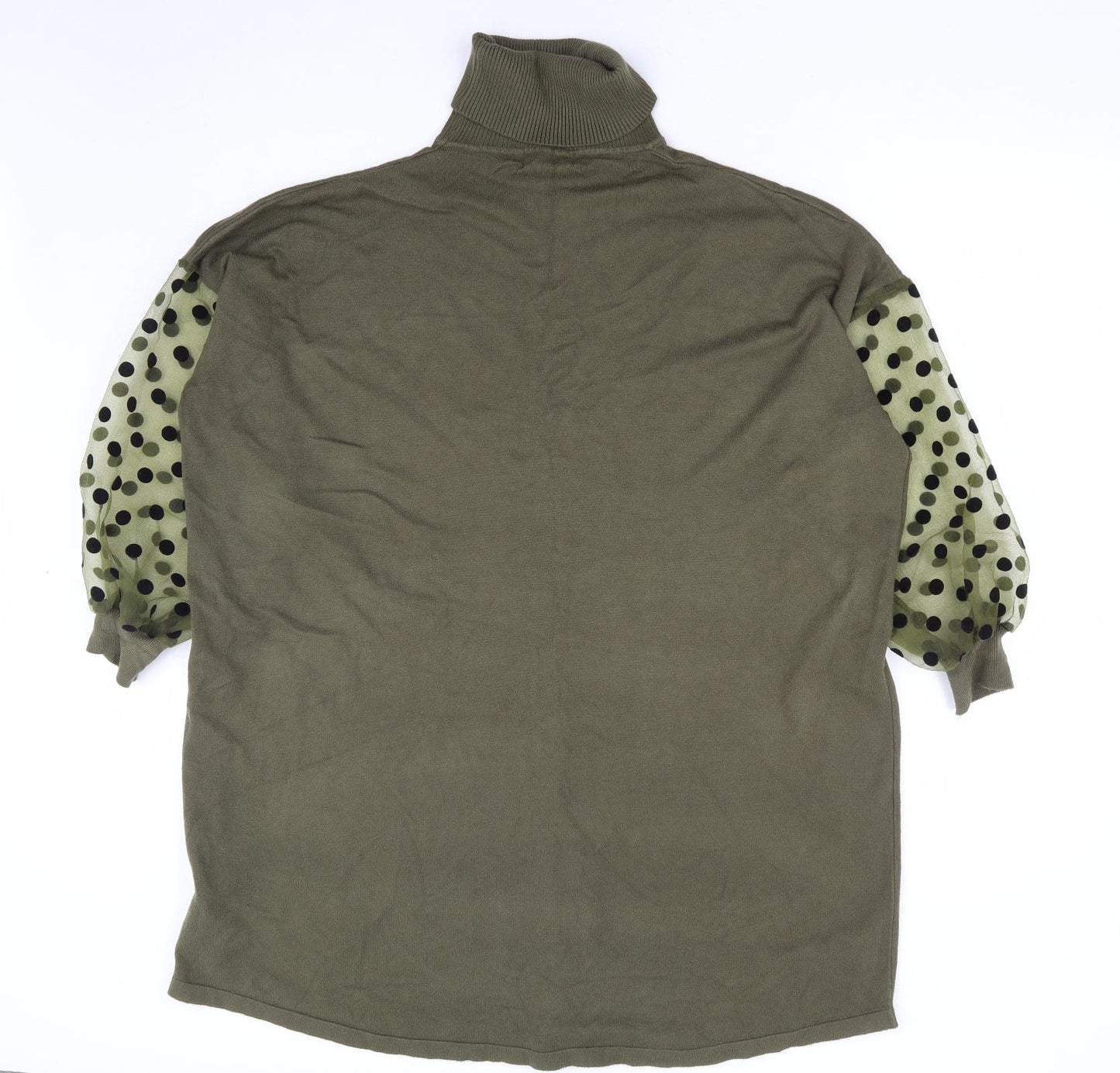 White Icy Womens Green Polka Dot Viscose Jumper Dress Size XL Roll Neck Pullover