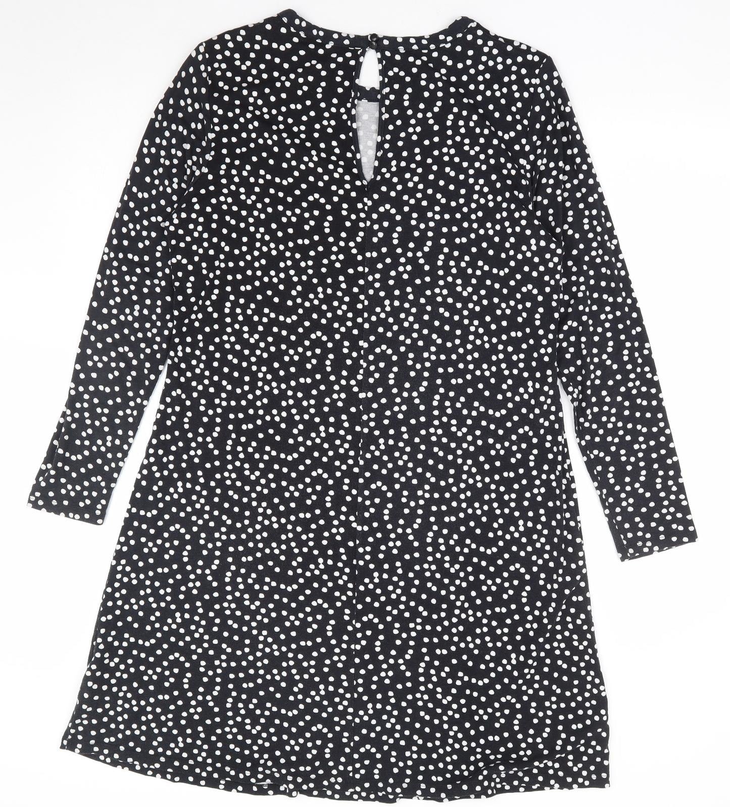 Marks and Spencer Womens Black Polka Dot Viscose A-Line Size 14 Round Neck Button