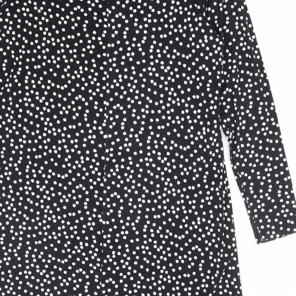 Marks and Spencer Womens Black Polka Dot Viscose A-Line Size 14 Round Neck Button