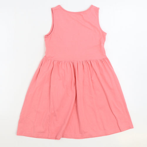 Nutmeg Girls Pink 100% Cotton Skater Dress Size 9-10 Years Round Neck Pullover