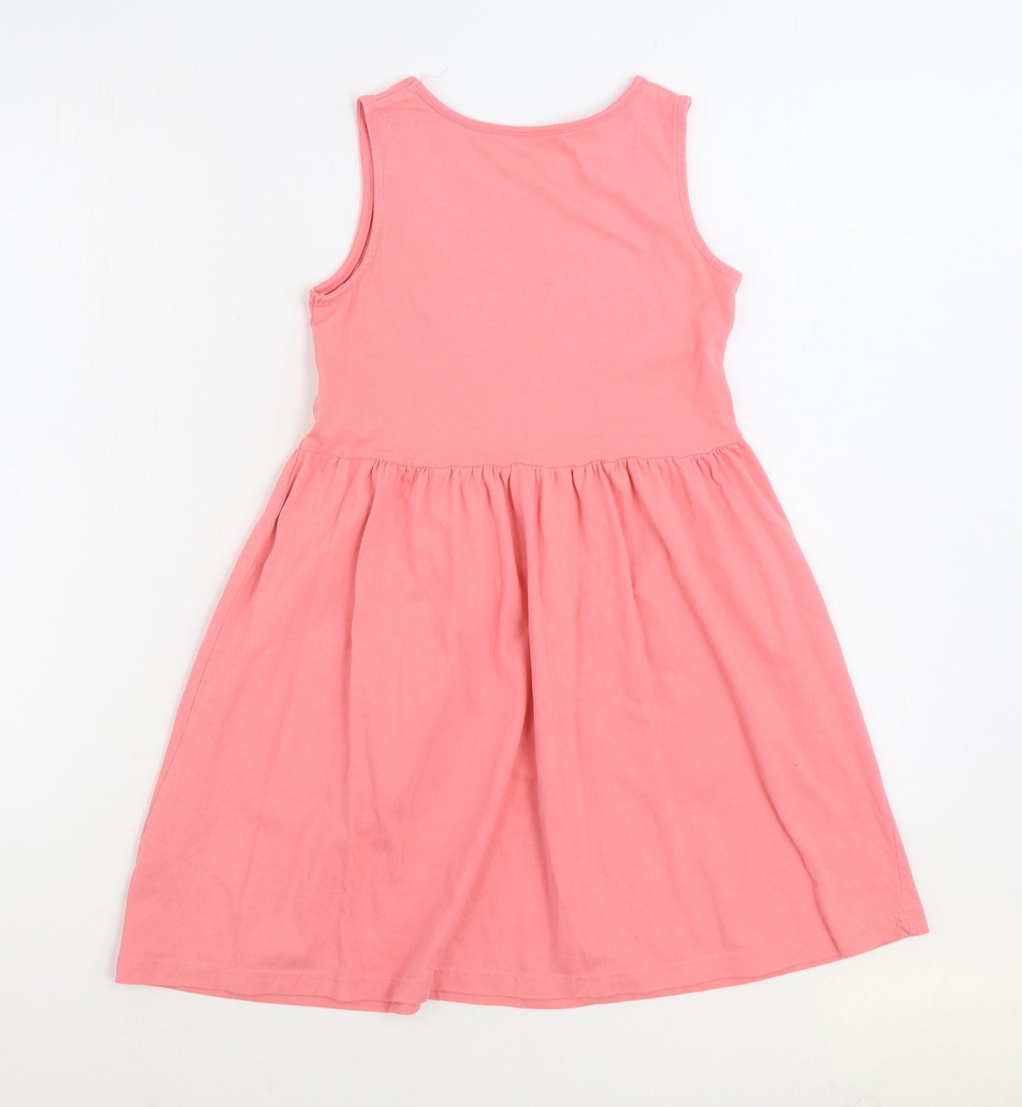 Nutmeg Girls Pink 100% Cotton Skater Dress Size 9-10 Years Round Neck Pullover