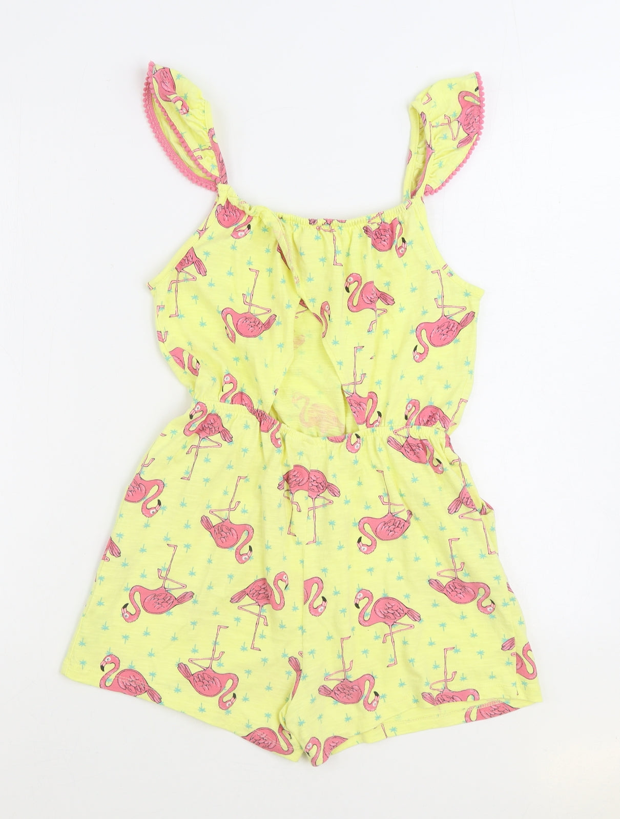 NEXT Girls Yellow Geometric 100% Cotton Playsuit One-Piece Size 10 Years Pullover - Flamingos