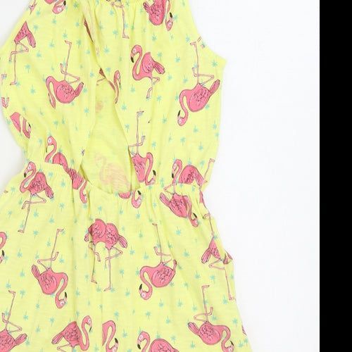 NEXT Girls Yellow Geometric 100% Cotton Playsuit One-Piece Size 10 Years Pullover - Flamingos