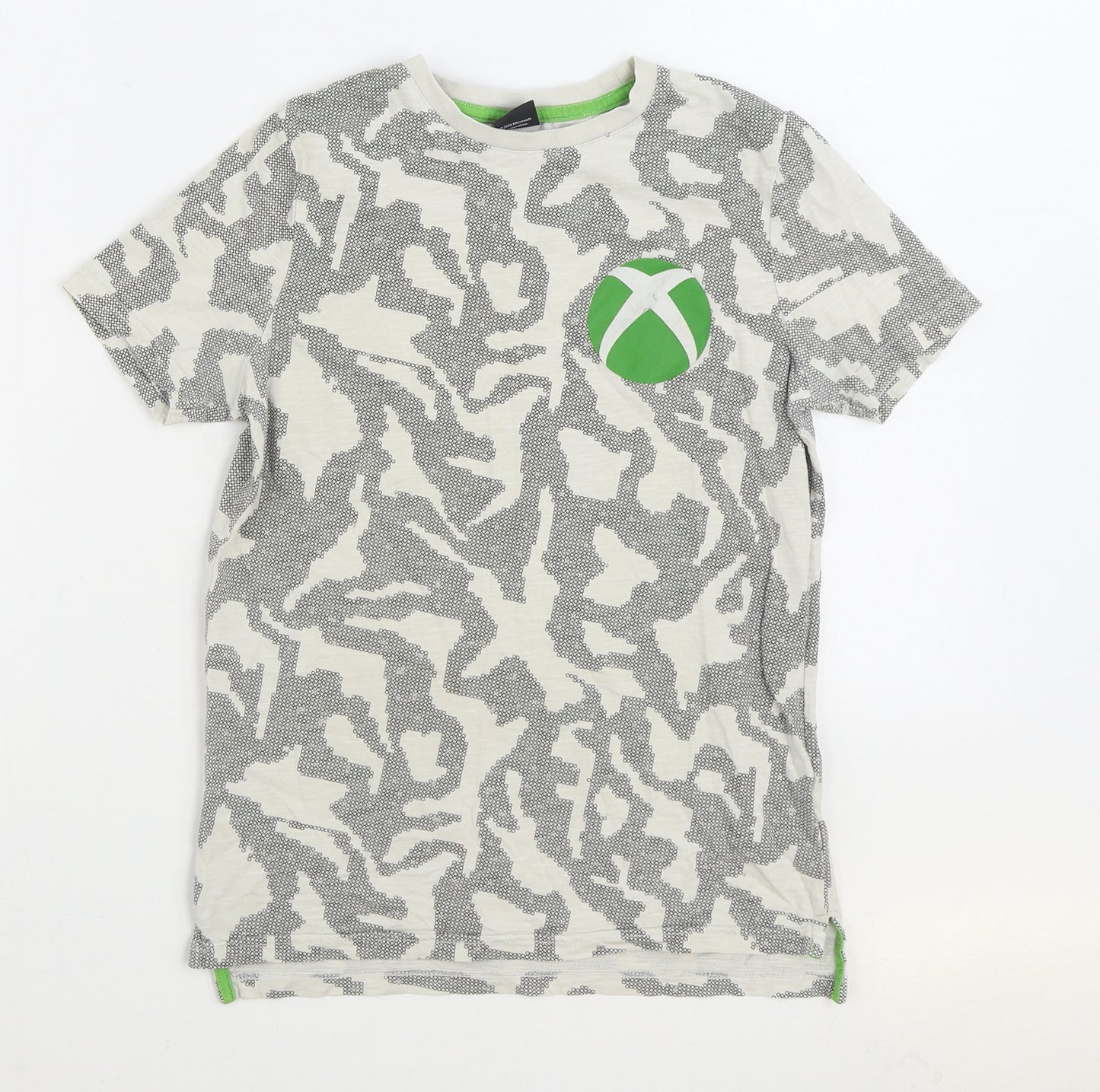 F&F Boys Grey Camouflage Cotton Basic T-Shirt Size 9-10 Years Round Neck Pullover - XBOX