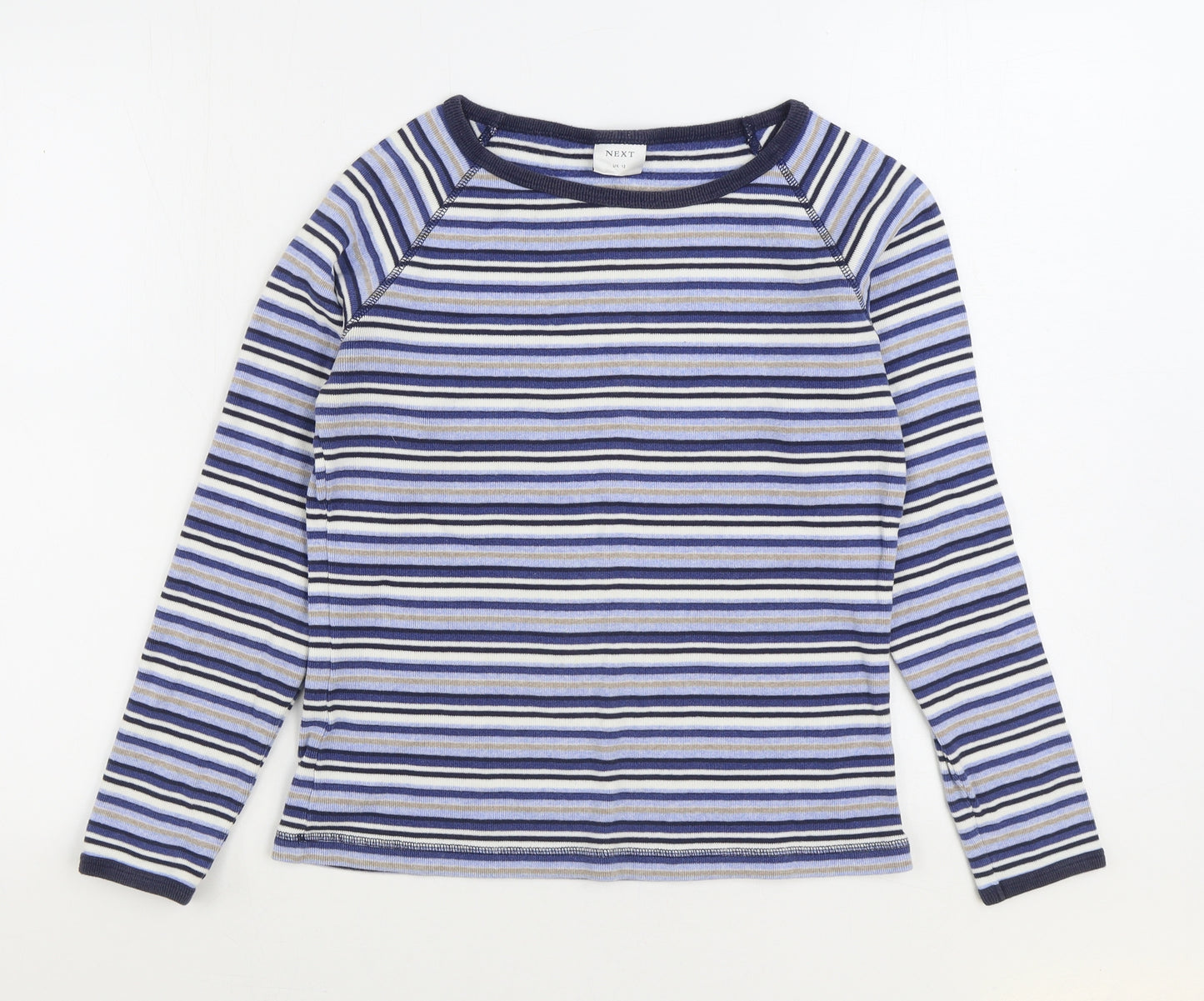 NEXT Womens Blue Round Neck Striped 100% Cotton Pullover Jumper Size 12