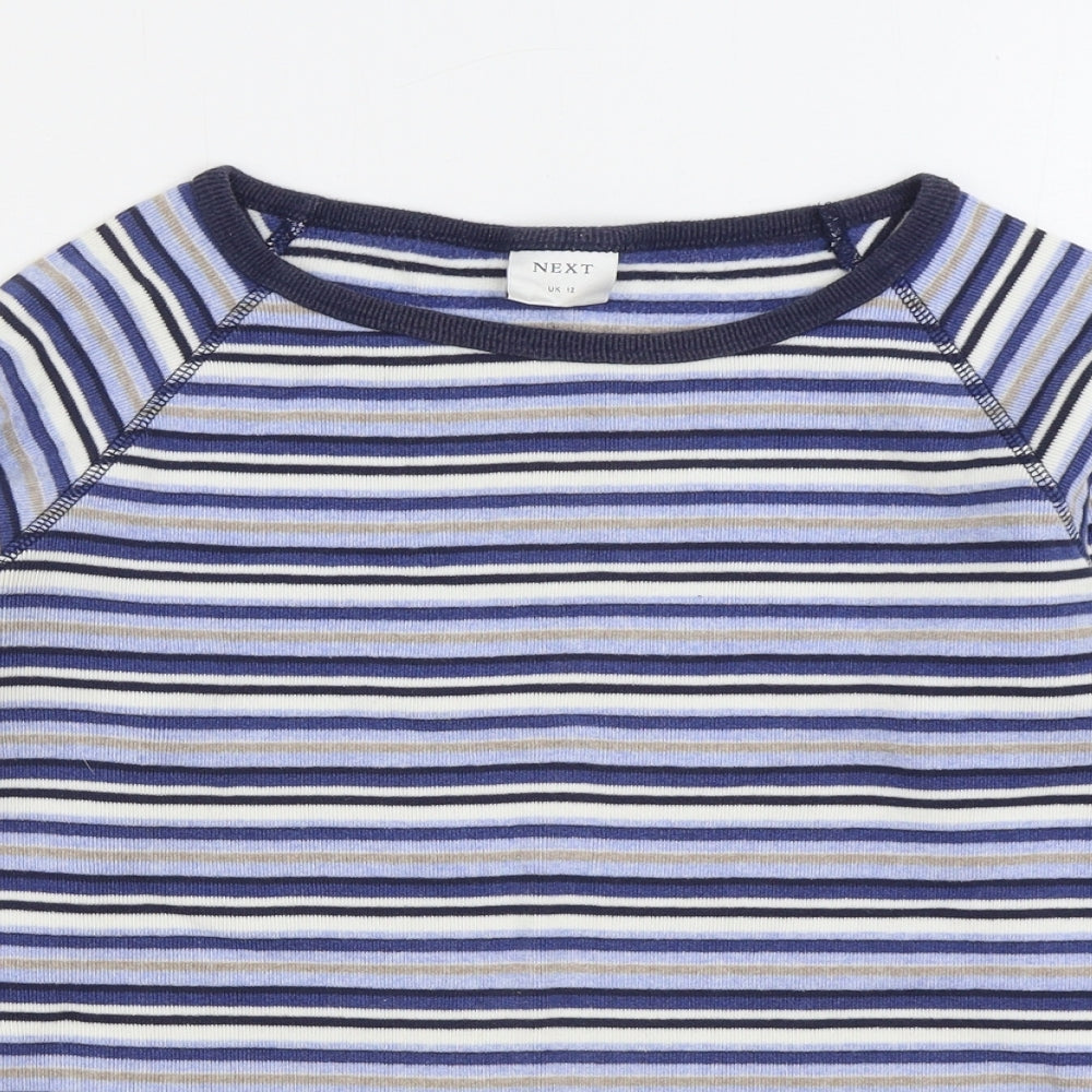 NEXT Womens Blue Round Neck Striped 100% Cotton Pullover Jumper Size 12