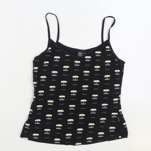 Guinness Womens Black Geometric Cotton Camisole Tank Size 12 Scoop Neck