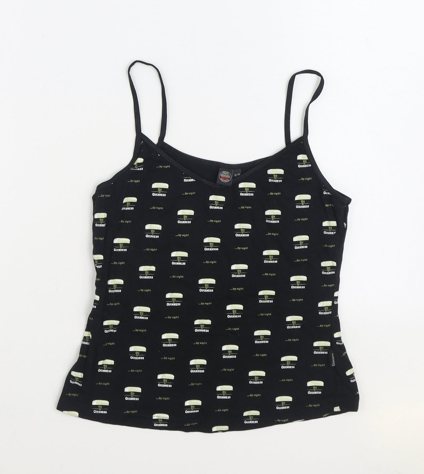 Guinness Womens Black Geometric Cotton Camisole Tank Size 12 Scoop Neck