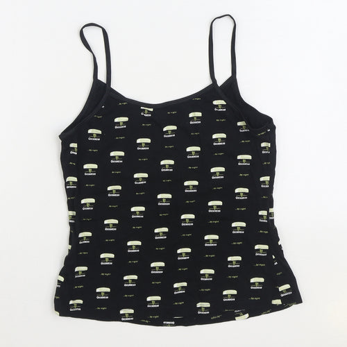 Guinness Womens Black Geometric Cotton Camisole Tank Size 12 Scoop Neck