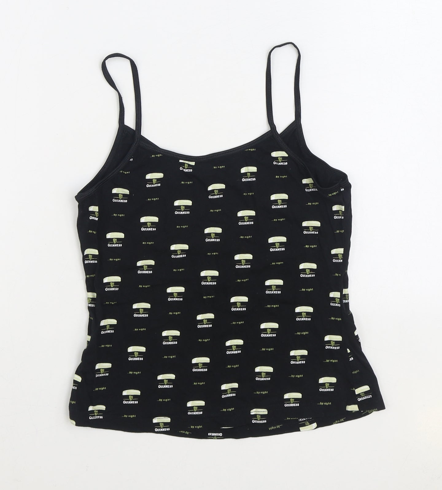 Guinness Womens Black Geometric Cotton Camisole Tank Size 12 Scoop Neck