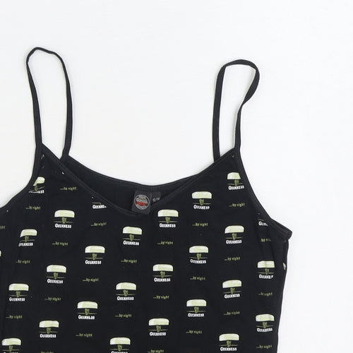 Guinness Womens Black Geometric Cotton Camisole Tank Size 12 Scoop Neck